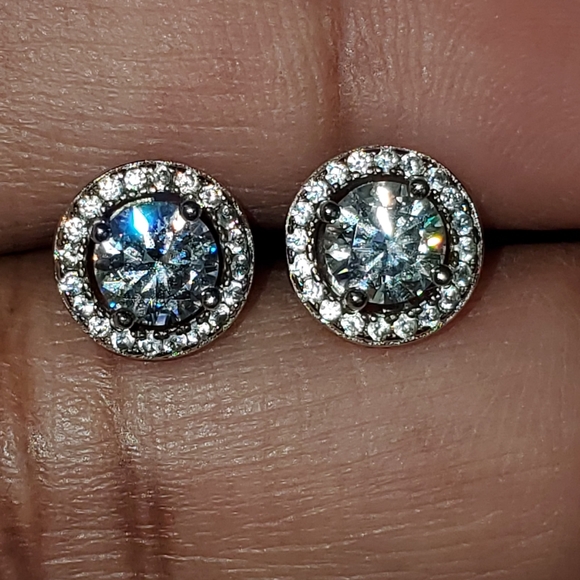 Watch Video / Sterling Silver 925 Solitaire Diamond Halo Earrings / Code1989 - Picture 8 of 8